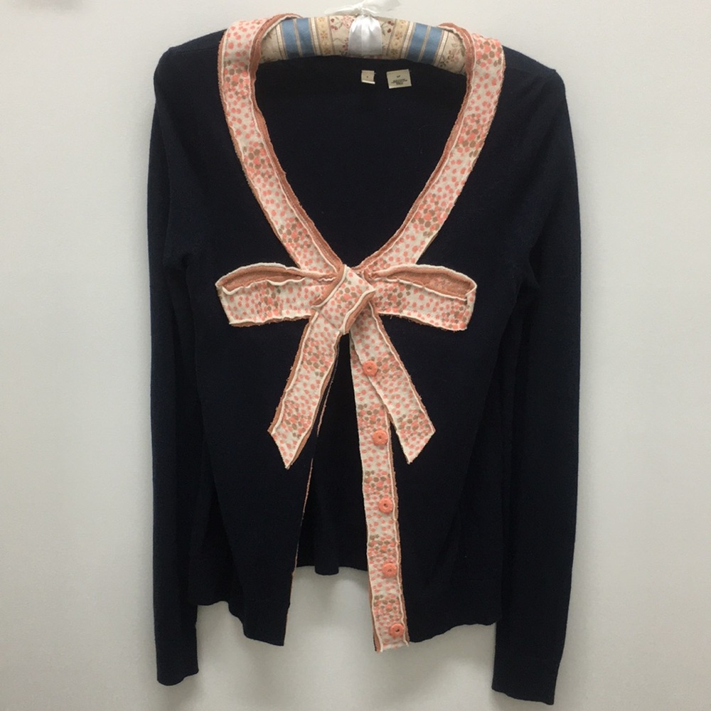 Anthropologie Moth Navy Intarsia Bow Sweater